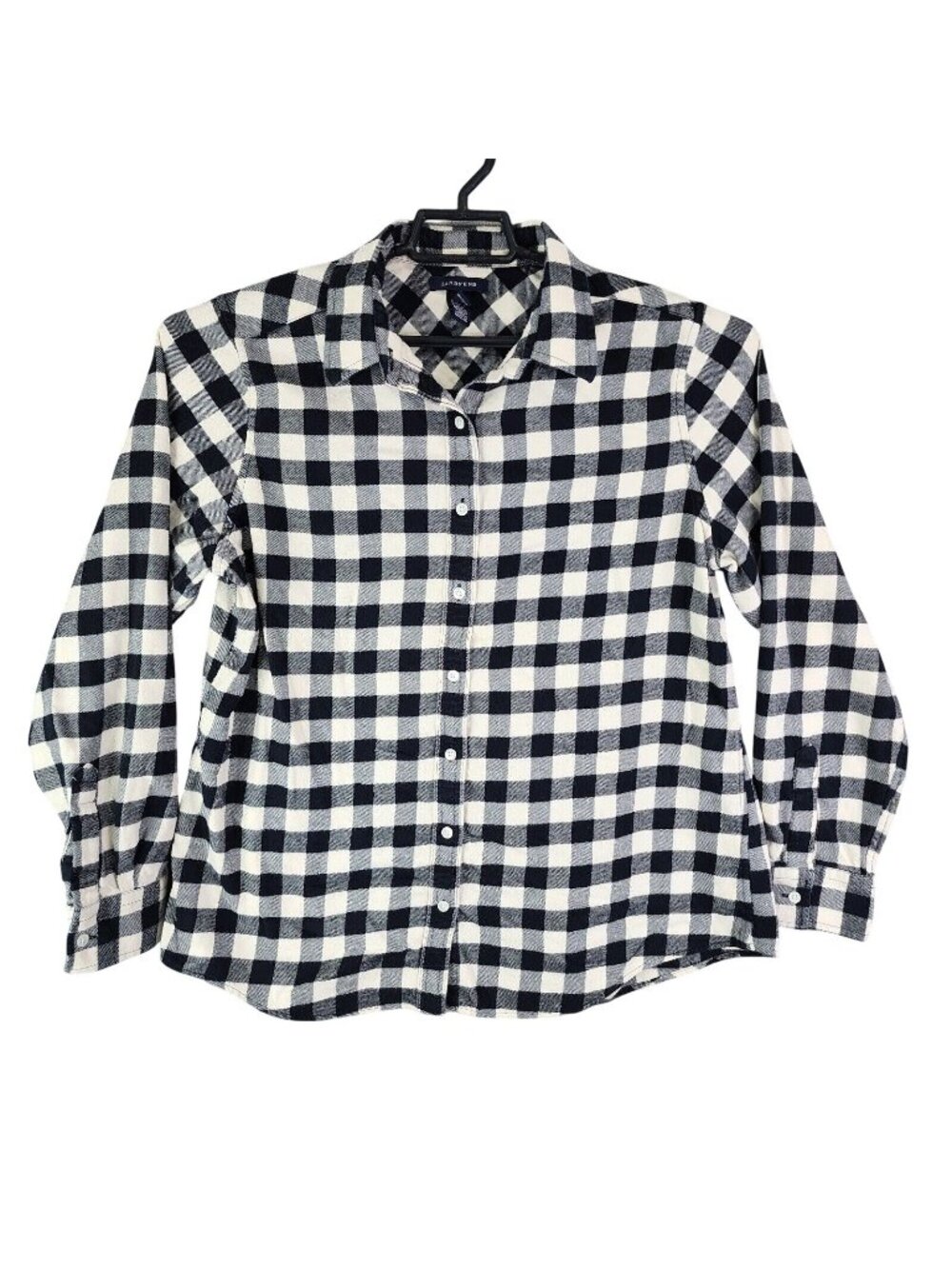 Womens Lands End Black & White Checkered Button Up Flannel Shirt Baumwolle 0X